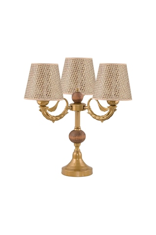 Üçlü Şamdan Masa Lambası Abajur Eskitme Kahverengirattan Hasır Şapkalı Eskitme