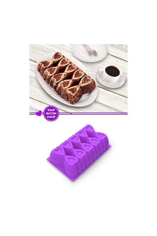 Kalp Desenli Risotto Silikon Baton Kek Kalıbı 26x16 Cm Lila