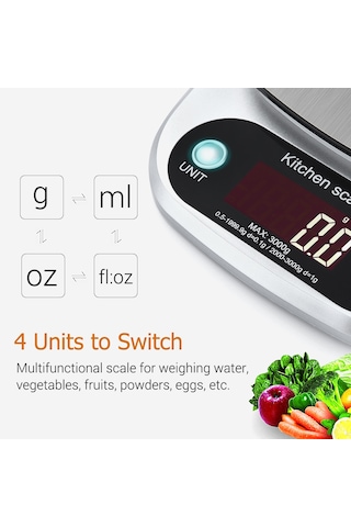 Shineyee Stok Gümüş Mini Dijital Mutfak Terazi, 5kg/0.1g Hassasiyet, 4 Ölçü Birimi G, Ml, Oz, Fl:oz , Paslanmaz Çelik Platform, Fcc/ce/rohs Onaylı Pil Dahil Değil Çok Renkli