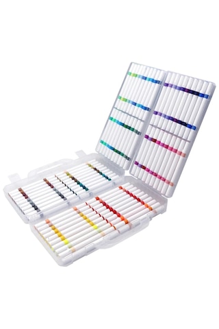 Crafty Co. 80 Renk Çift Uçlu Akrilik Boya Kalemi Seti - Akordeon Çantalı, Ahşap, Cam Ve Kumaş Uyumlu Multi-surface Marker