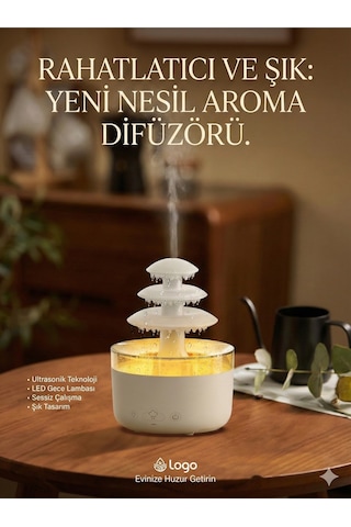 Mcg 3 Katlı Şelale Yağmur Tasarımlı Ultrasonik Aroma Difüzör - 6 Renk Led Işıklı Hava Nemlendirici