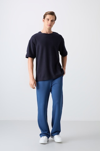 Tommy Life Lacivert Pamuklu Kalın Yüzeyi Dokulu Oversize Fit Basic Erkek T-shirt - 88339 Lacivert