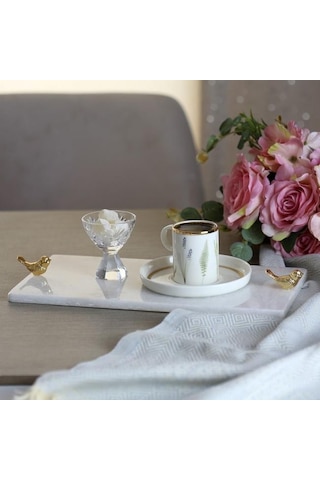 Akayev Mermer Beyaz 30X15 CM Altın Kuş Sunum Tabağı