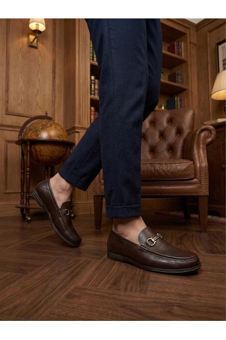 Komcero 6y3546-189 Erkek Hakiki Deri Tokalı Comfort Loafer Ayakkabı Kave