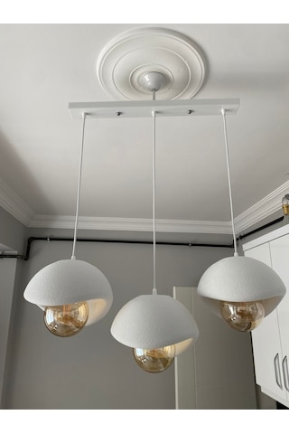 Caka Tepsili 3 Lü Sarkıt Avize Rustik E27 Modern Avize Beton Görünüm Bohem Rustik Ampul Hediyeli Beyaz