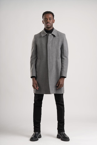 Yakalı Klasik Kesim Düğmeli Uzun Kaşe Erkek Kaban Gri