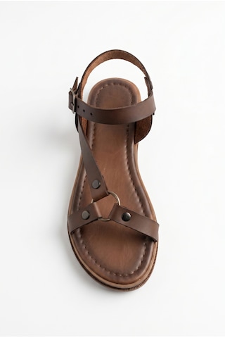 Giamgia Store Kadın Metal Halka Detaylı Çok Bantlı Rahat Düz Taban Günlük Kahverengi Sandalet Veyron11-2414
