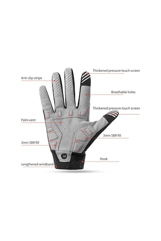 Rockbros S209 Bir Çift Rüzgar Geçirmez Dokunmatik Ekran Şok Emici Tam Parmak Bisiklet Eldiveni