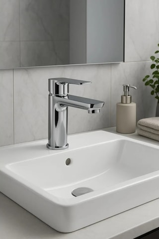 Lüks Sabit Lavabo Bataryası Tek Kollu Musluk Su Tasarruflu Banyo & Mutfak Uyumlu Gümüş