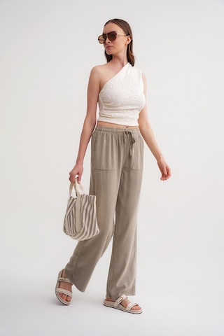 4629 Kadın Bol Paça Yüksek Bel Viskon Palazzo Pantolon Toprak Toprak