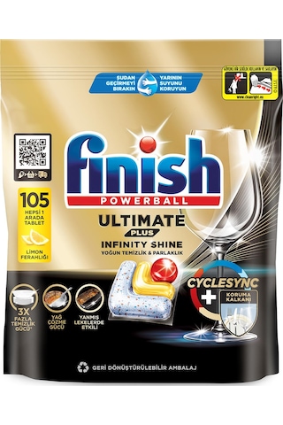 Finish Ultimate Plus Hepsi Bir Arada Limon Ferahlığı Bulaşık Makinesi Deterjanı 105 Tablet