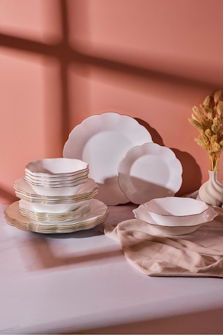 Petals Opal 24 Parça 6 Kişilik Yemek Takımı Beyaz Beyaz