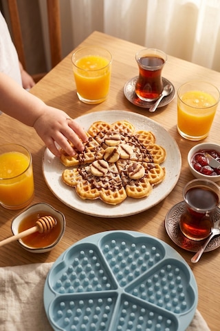 Kalp Desenli Silikon Waffle Kalıbı 5 Bölmeli Yapışmaz Kolay Çıkan Esnek Fırına Uygun 18 Cm Çok Renkli