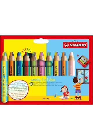 Stabilo Woody 3in1 Duo Kuru Boya 10 Renk Eo882/10-2 Çok Renkli