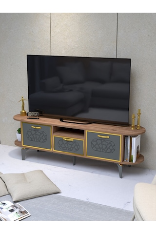 Tv Sehpası Tv Ünitesi Kapaklı Raflı Setro Beyaz Çok Renkli