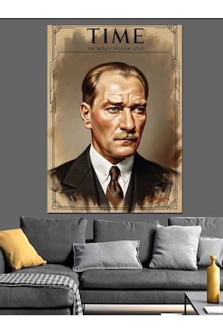 Time Kapak Ve Mustafa Kemal Atatürk Dekoratif Kanvas - Mdf Ahşap Tablo