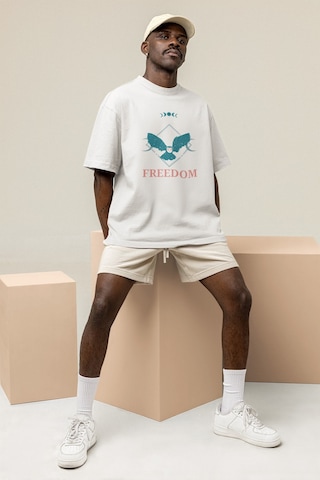 Noıssey Freedom Tasarımlı Unisex Oversize Beyaz T-shirt