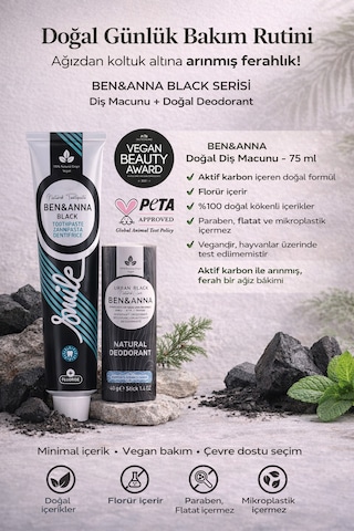 Ben&anna Aktif Karbon Doğal Diş Macunu Florürlü + Urban Black Doğal Deodorant 40 G,