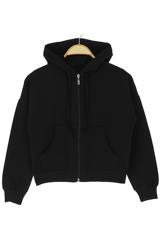 Kız Çocuk Believe Yazılı Fermuar Kapamalı Kapüşonlu Siyah Hırka