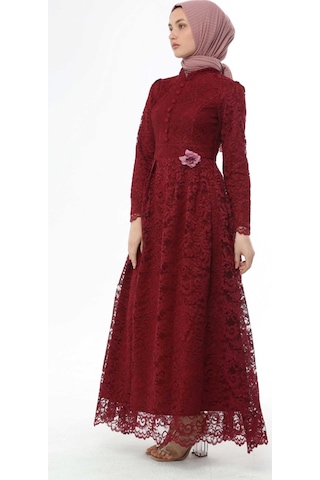 İbrahim Burak Etiler Collection Ahunisa Henna Abiye Bordo 5646