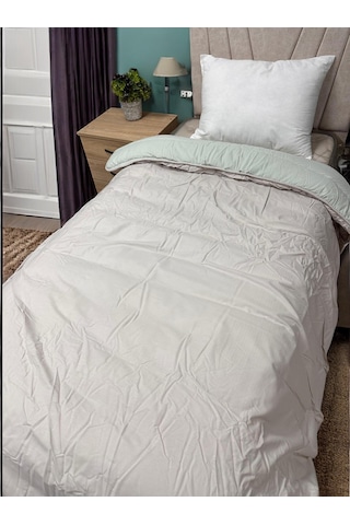 Clasy %100 Pamuk Ranforce Tek Kişilik Çift Taraflı Yorgan Bej-çağla Yeşili