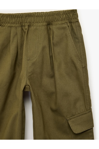 Koton Beli Lastikli Cep Detaylı Pamuklu Gabardin Oversize Kargo Pantolon Haki 7wkb40030tw