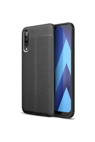 Galaxy Uyumlu A50 / A30s Kılıf Deri Desenli Kamera Korumalı Silikon Siyah