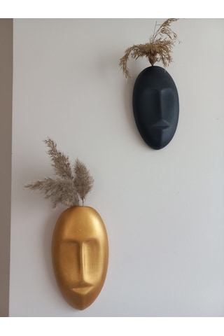 Dekoratif 2'li Yüz Duvar Vazosu, Duvar Süsü ,heykel Aksesuar Siyah Gold