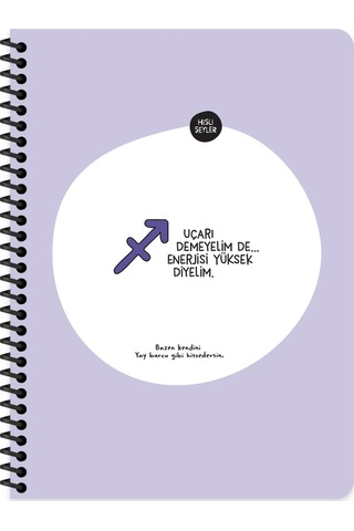 Hisli Şeyler Burçlar Serisi A4 Çizgili Stickerli Defter - Uçarı Demeyelim De Enerjisi Yüksek Diyelim Mor