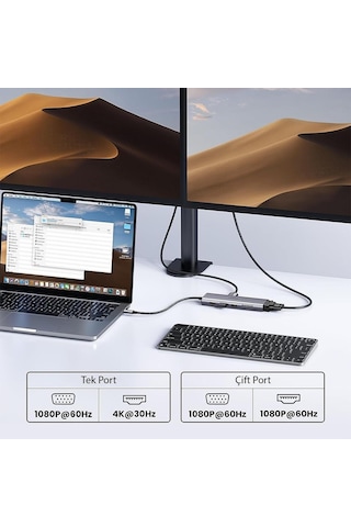 Ugreen 10IN1 Type-c To 3 Usb 3.0 4K/30Hz Hdmı Vga Gigabit Ethernet Aux Sd Tf Kart Okuyucu Çoklayıcı Hub