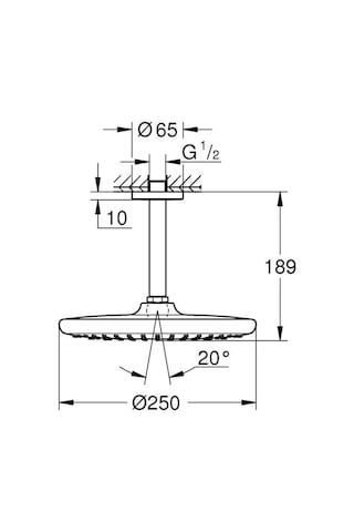 Grohe Tempesta 250 Yuvarlak Tepe Duşu Tek Akışlı, 25 Cm Tavandan Dirsek Dahil , Mat Siyah, 266692430 Krom