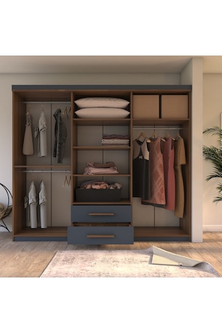 Metalia Gm 820 Armina Lüx 6 Kapılı 2 Çekmeceli Gardrop Ceviz Antrasit Gri