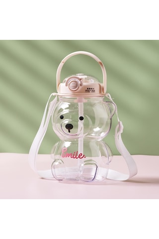 1000Ml Çocuk Taşınabilir Taşıma Su Şişesi Online Ünlü Büyük Kapasiteli Karikatür Oyuncak Ayı Plastik Su Bardağı Saman-1000Ml Bir Beyaz