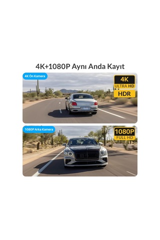 D7 2 Kameralı Ön Ve Arka 4k+1080p Hdr Wi-fi 6 Ve Gps'li Araç Kamerası