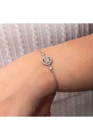 Gümüş Yuvarlak Baget Taşlı Kadın Bileklik Gümüş