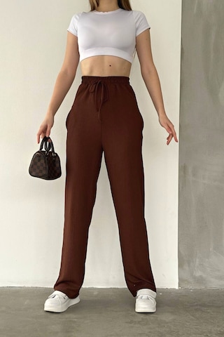 Trend Alisse Beli Lastikli Cepli Bol Paça Kadın Pantolon Kahverengi