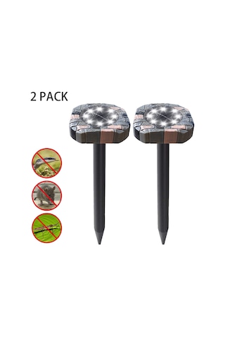 Skycity Güneş Enerjili Ultrasonik Fare/haşere Kovucu, Led Toprak Lambası, Kare Beyaz Işık, 2'li Set - Çocuk Güvenli, 200-400m² Kapsama