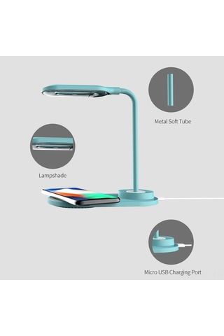 Novahub Şarjlı Dokunmatik Led Masa Lambası - 2 Renk Modu & Ayarlanabilir Boyun, Beyaz/mavi, 10w Kablosuz Şarj