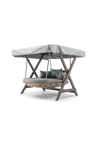 Dominik Swing Ahşap Rattan Salıncak Dış Mekan Bahçe Balkon Ceviz