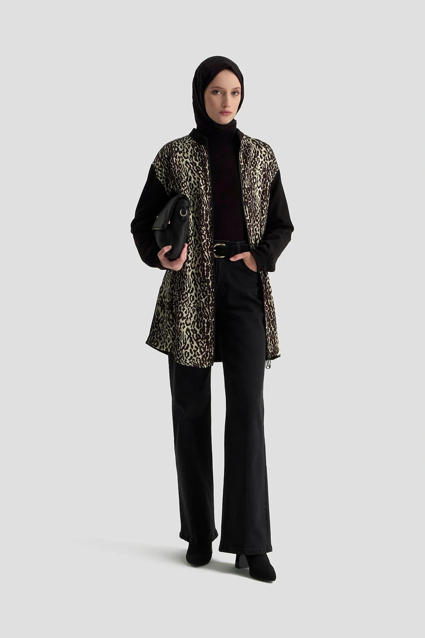 Armine Trend Leopar Desenli Cepli Fermuarlı Tunik Siyah 25kt429 Siyah