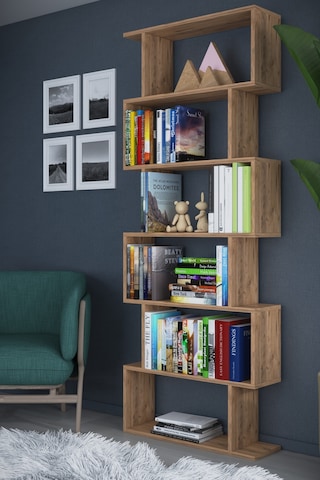 Dekorfim DF07101AC 6 Raflı Tek Modül Zigzag Kitaplık Çalışma Odası Ofis Kitaplık
