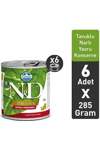 N&D Prime Tahılsız Tavuklu ve Narlı Konserve Yavru Köpek Maması 6 x 285 G