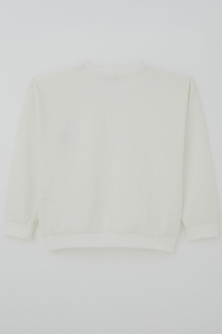 Breeze Kız Çocuk Sweatshirt Waffle Dokulu Kalpli Ponponlu Arma Detaylı 5-9 Yaş, Ekru Ekru