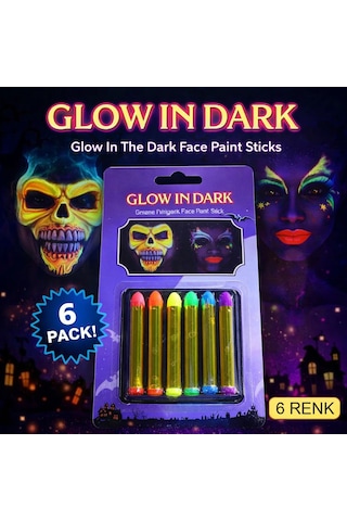 Fosforlu Glow Parti Boyası 6 Lı Karanlıkta Parlayan Yüz Boyası