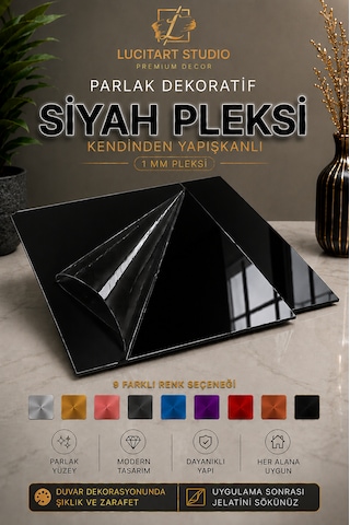 10 Adet 1mm Dekoratif Kare Siyah Pleksi - 10x10, 15x15, 20x20, 25x25, 30x30, 35x35, 40x40 Cm Kendinden Yapışkanlı Duvar Dekorasyonu Ürünü Pleksi Ayna Beklentisiyle Almayınız