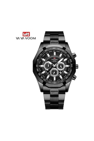 Siyah Va Va Voom Kuvars Kol Saatleri Moda Erkek Izle İş Tarzı Paslanmaz Çelik Kayış Takvim Kadran Kuvars Hareketi Kol Saati