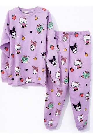 Mini Stella Kids Kuromi Hello Kitty Desenli Kız Çocuk Pijama Takımı Mor