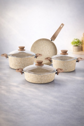 Diez 7 Parça Ezme Granit Tencere Seti- Cappuccino - 20/24 Derin / 26 Basık / 26 Tava