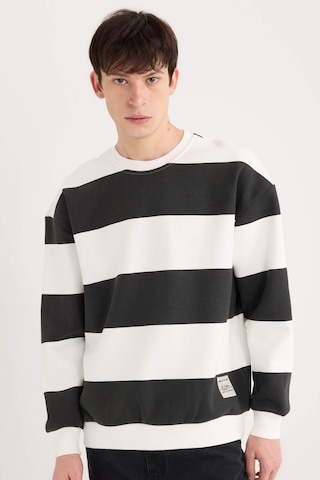 DeFacto Boxy Fit Bisiklet Yaka Çizgili Dokuma Etiketli Sweatshirt A9066AX24AUBK81
