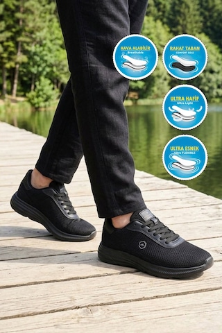 Walkway Siyah Fileli Hafif Esnek Unisex Spor Ayakkabı 26102 M